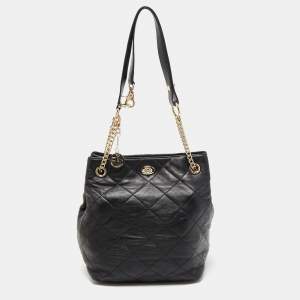Pre Owned DKNY Black Quilted Leather Bucket Shoulder Bag