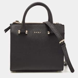 Pre Owned DKNY Black Saffiano Leather Double Zip Tote