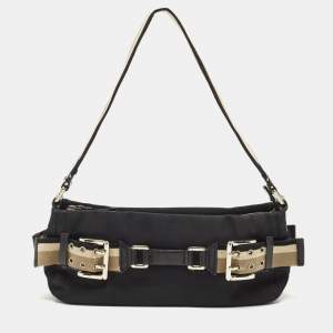 Pre Owned Dkny Black Canvas Buckle Embellished Shoulder Bag 