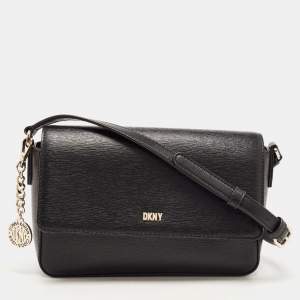 Pre Owned Dkny Black Leather Bryant Park Flap Crossbody Bag