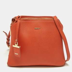 Pre Owned DKNY Orange Leather Crossbody Bag