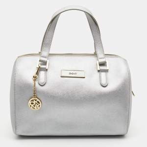 DKNY Silver Saffiano Leather Boston Bag