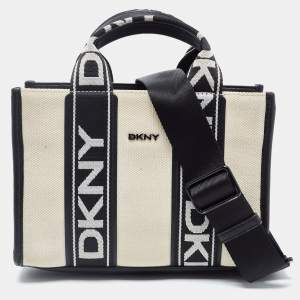 Pre Owned DKNY Black/Beige Canvas and Leather Small Cassie Tote