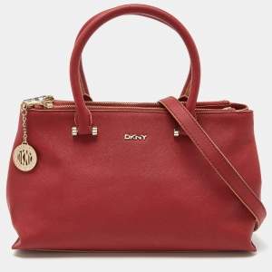 DKNY Red Leather Bryant Park Double Zip Shopper Tote