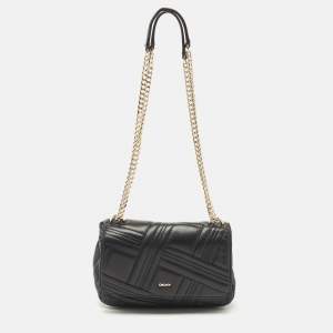 Pre Owned DKNY Black Quilted Leather Allen Flap Shoulder Bag