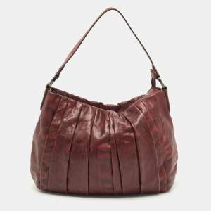 Dkny Burgundy Pleated Leather Hobo