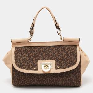 Dkny Brown/Beige Signature Coated Canvas And Leather Satchel 