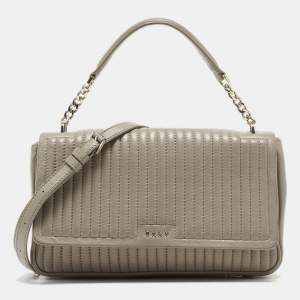 Pre Owned DKNY Grey Pinstripe Quilted Leather Gansevoort Top Handle Bag