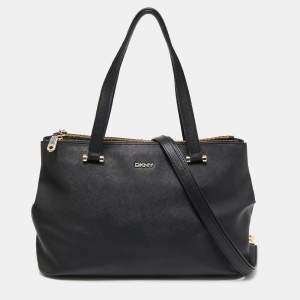 Pre Owned DKNY Black Saffiano Leather Double Zip Tote