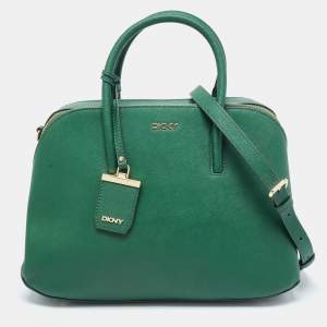 Pre Owned Dkny Green Leather Double Zip Satchel