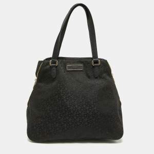 DKNY Black Signature Canvas and Leather Zip Side Shopper Tote
