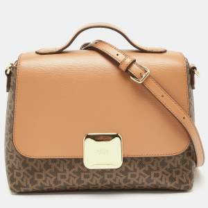 DKNY Tan/Brown Monogram Coated Canvas and Leather Sandra Top Handle Bag