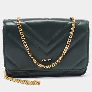Pre Owned DKNY Green Quilted Leather Allen Chain Shoulder Bag