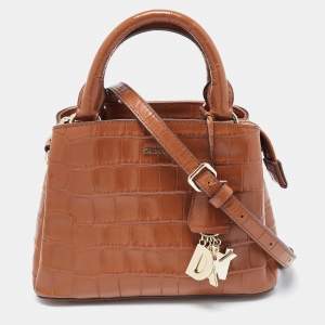 Pre Owned DKNY Brown Croc Embossed Leather Paige Tote