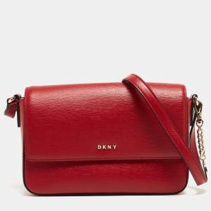 Pre Owned Dkny Red Leather Bryant Park Flap Crossbody Bag