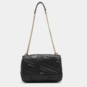 Pre Owned DKNY Black Quilted Leather Allen Flap Shoulder Bag