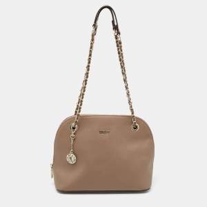 Pre Owned DKNY Beige Leather Dome Shoulder Bag