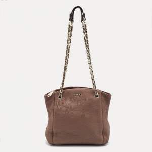 Pre Owned DKNY Brown Pebbled Leather Chain Tote