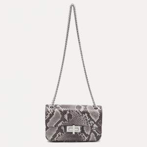 Pre Owned DKNY Grey/Black Python Embossed Leather Flap Crossbody Bag