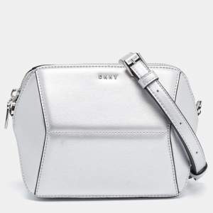 Dkny Silver Leather Zip Crossbody Bag