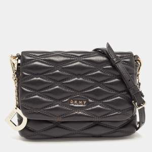 Pre Owned DKNY Black Diamond Quilted Leather Lara Crossbody Bag
