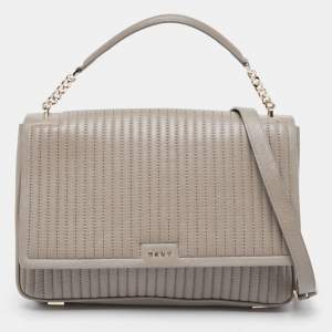 Pre Owned DKNY Olive Green Pinstripe Quilted Leather Gansevoort Top Handle Bag