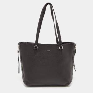 Pre Owned DKNY Black Leather Bryant Park Double Zip Shopper Tote