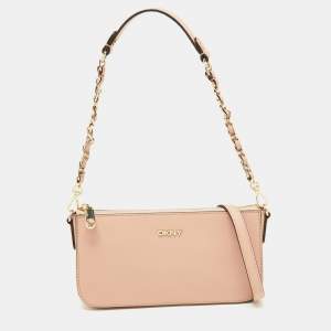 Pre Owned Dkny Pink Leather Zip Crossbody Bag