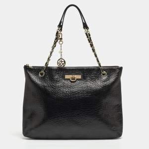Pre Owned DKNY Black Leather Charm Chain Tote