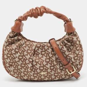 DKNY Brown/Beige Signature Canvas and Leather Reese Demi Crossbody Bag