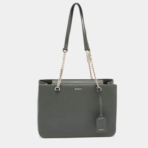 Pre Owned Dkny Green Saffiano Leather Chain Handle Tote