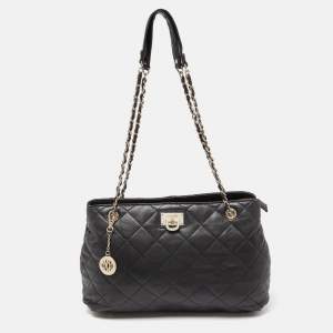Pre Owned DKNY Black Quilted Leather Chain Tote
