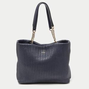 DKNY Blue Quilted Leather Chain Tote