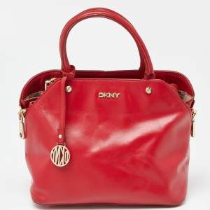Pre Owned DKNY Red Leather Chelsea Top Zip Satchel