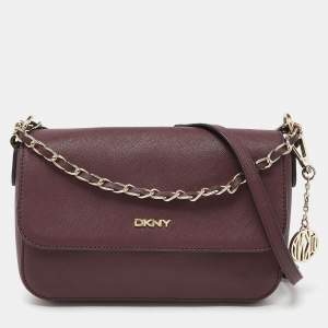 Pre Owned DKNY Burgundy Leather Bryant Flap Crossbody Bag