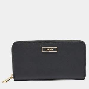 DKNY Black Leather Bryant Park Zip Around Continental Wallet