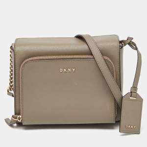 DKNY Grey Saffiano Leather Bryan Park Pocket Crossbody Bag