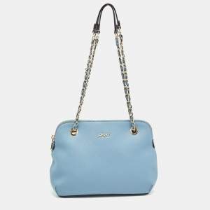Pre Owned Dkny Light Blue Leather Camille Dome Shoulder Bag