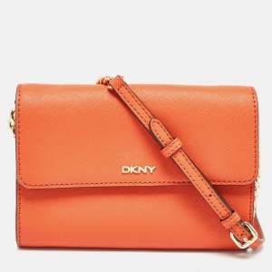 Dkny Orange Leather Flap Crossbody Bag