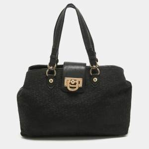 Pre Owned Dkny Black Monogram Canvas and Leather Flap Tote