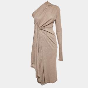 Dodo Bar Or Beige Rib Knit Asymmetric Midi Dress M