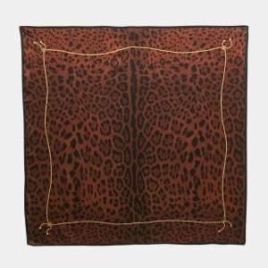 Dolce & Gabbana Brown Leopard Print Silk Satin Scarf
