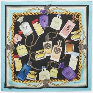 Dolce & Gabbana Blue Perfume Print Silk Square Scarf 