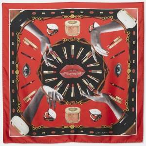 Dolce & Gabbana Red Make-Up Print Silk Scarf 