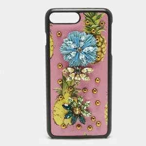 Pre Owned Dolce & Gabbana Multicolor Fruit Print Leather Crystal Embellished iPhone 7 Plus Case