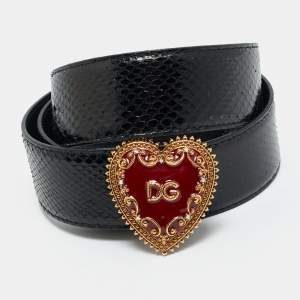 Pre Owned Dolce & Gabbana Devotion 85 CM Buckle Belt Black Snakeskin