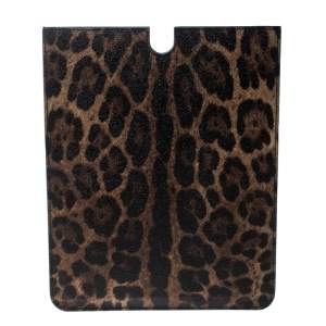 Pre Owned جراب آيباد دولتشي آند غابانا كانفاس مقوى جلد نقشة الفهد بني