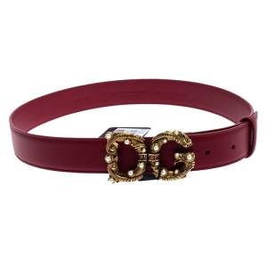 مملوكة مسبقًا Dolce & Gabbana Red Leather DG Amore Belt 80CM