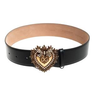 مملوكة مسبقًا Dolce & Gabbana Black Leather Devotion Belt 80CM