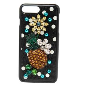 Dolce & Gabbana Black/White Polka Dots Leather Crystal Embellished iPhone 7 Plus Case